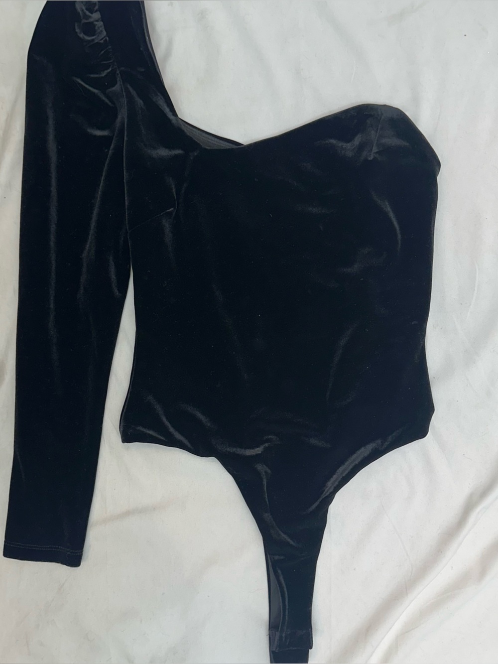 Astr Black One-Shoulder Velvet Bodysuit S